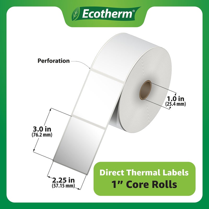 Ecotherm 2.25" x 3" Thermal Labels | 6 Rolls | 5040 Labels | fits Zebra, Munbyn, Rollo, Godex, Arkscan, iDPRT, Offnova Thermal Label Printers and More | Blank White Adhesive Stickers by Ecotherm - Image 3